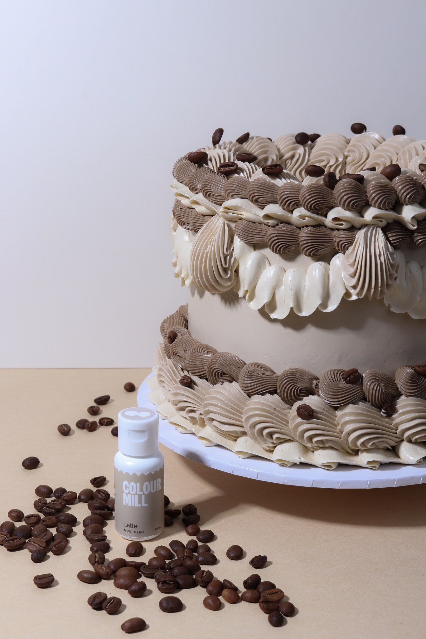 Cake decorated with buttercream colored using Colour Mill Latte oil based food coloring