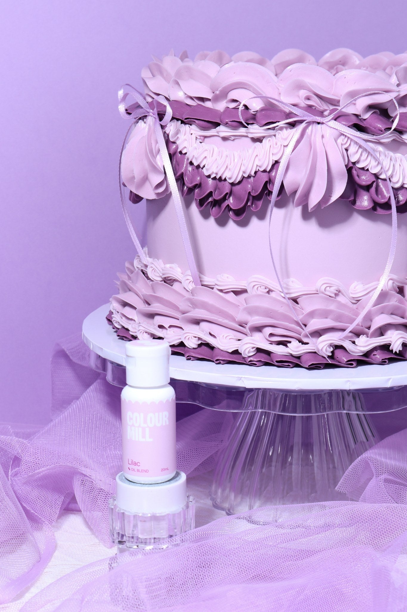 Cake decorated with buttercream colored using Colour Mill Lilac oil based food coloring