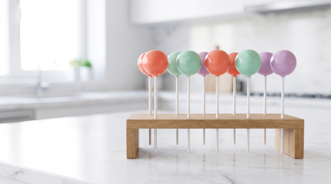 Cake pops coated in smooth glossy coral, mint and lilac candy coating