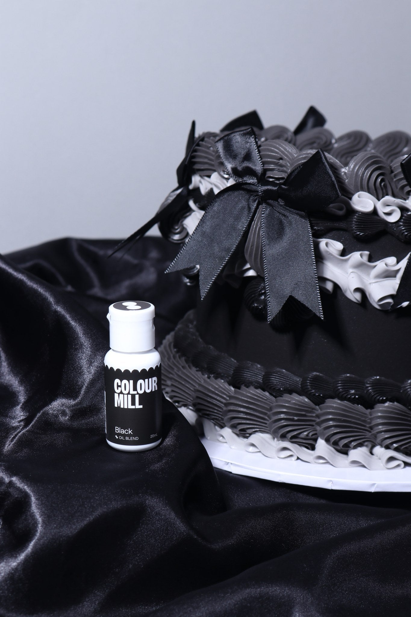Cake decorated with buttercream colored using Colour Mill Black oil based food coloring