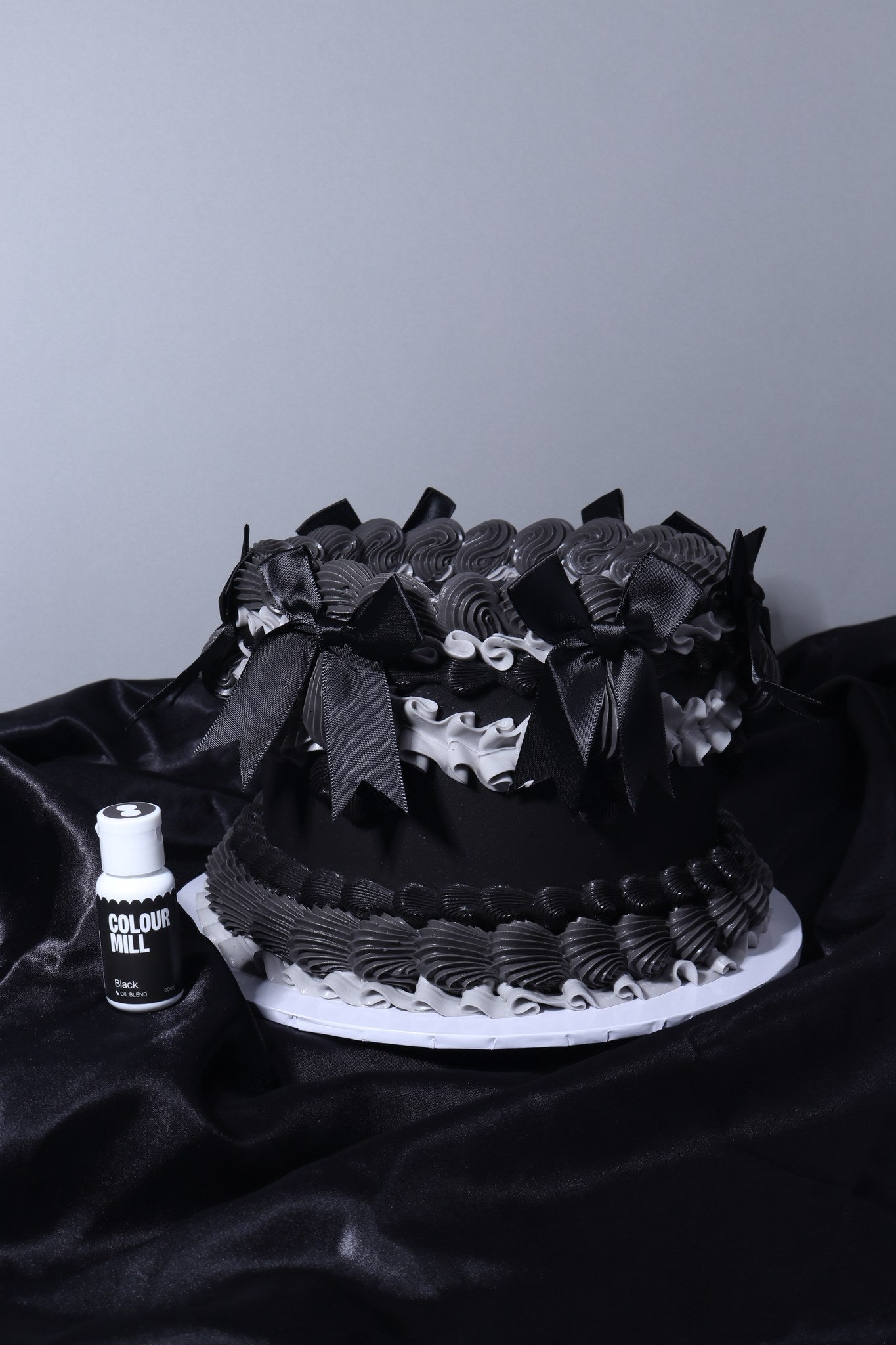 Cake decorated with buttercream colored using Colour Mill Black oil based food coloring