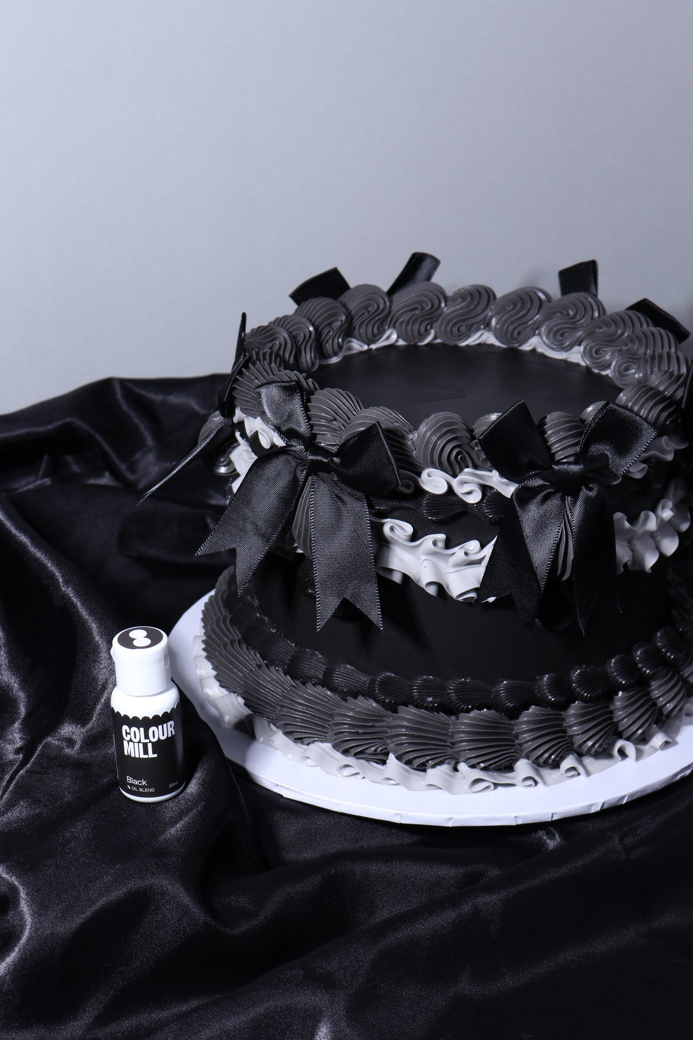Cake decorated with buttercream colored using Colour Mill Black oil based food coloring