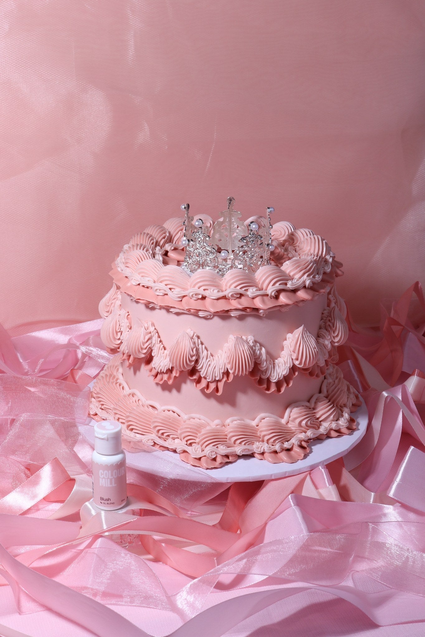 Cake decorated with buttercream colored using Colour Mill Blush oil based food coloring