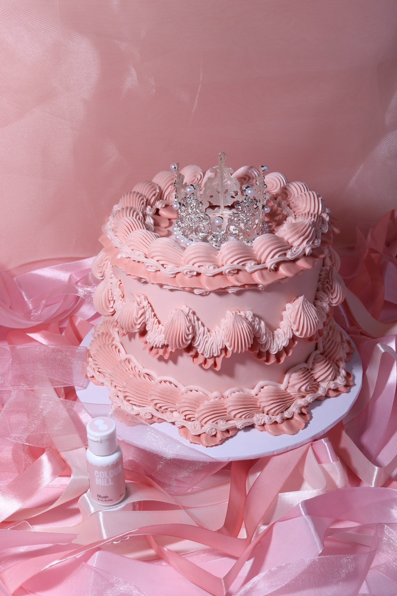 Cake decorated with buttercream colored using Colour Mill Blush oil based food coloring