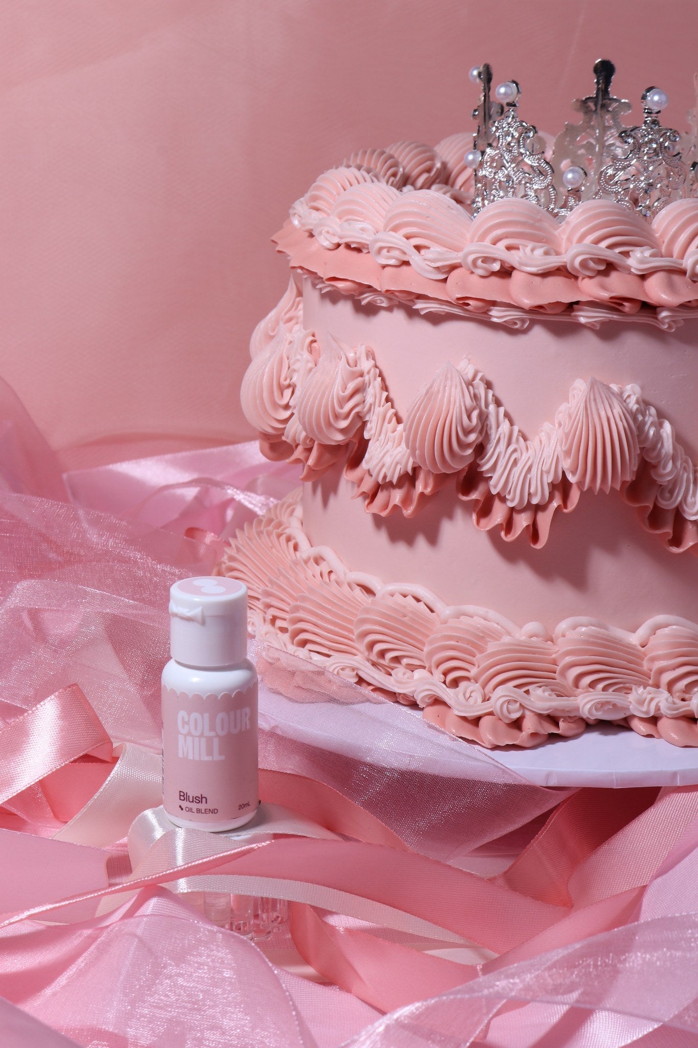 Cake decorated with buttercream colored using Colour Mill Blush oil based food coloring