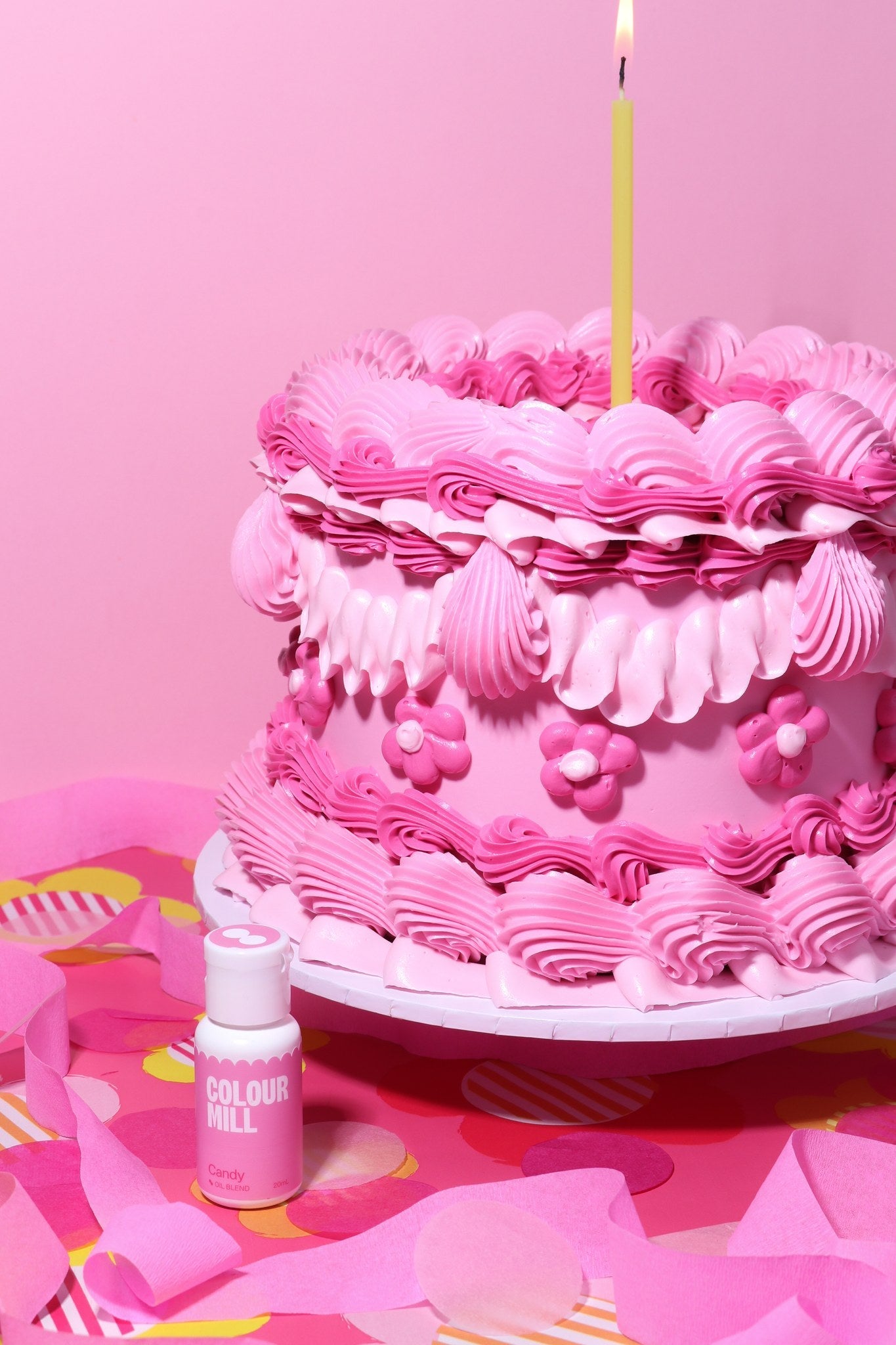 Cake decorated with buttercream colored using Colour Mill Candy oil based food coloring