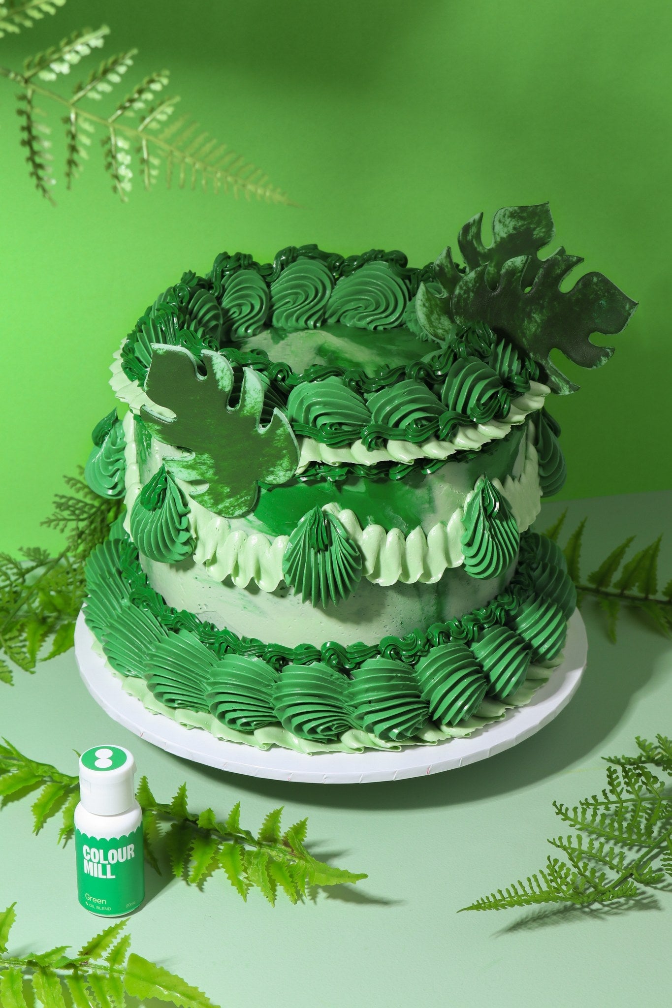 Cake decorated with buttercream colored using Colour Mill Green oil based food coloring