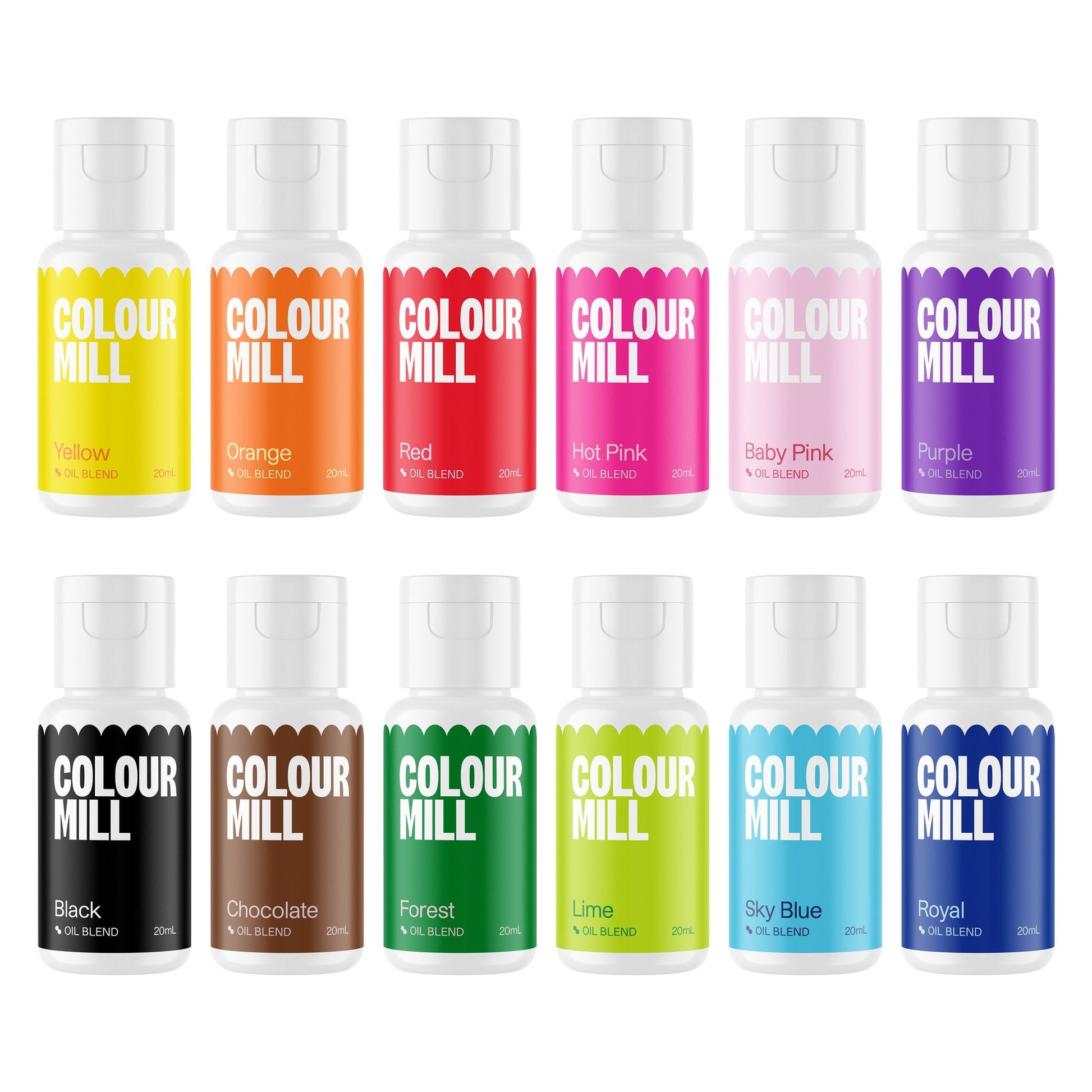All 12 colors included in the Colour Mill Kickstarter Pack shown on a white background