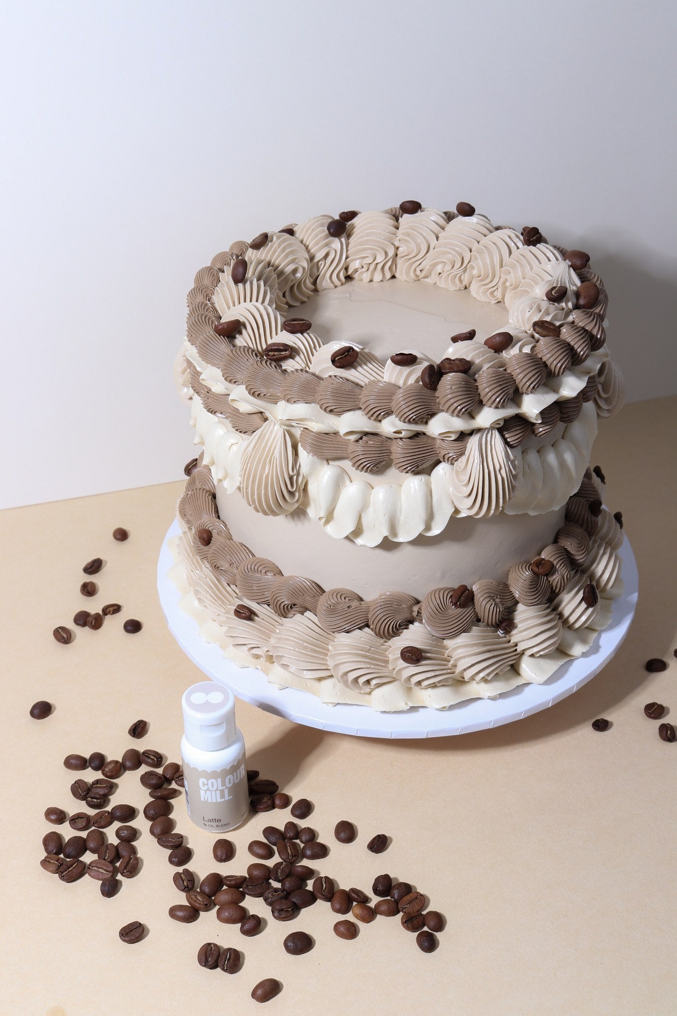 Cake decorated with buttercream colored using Colour Mill Latte oil based food coloring