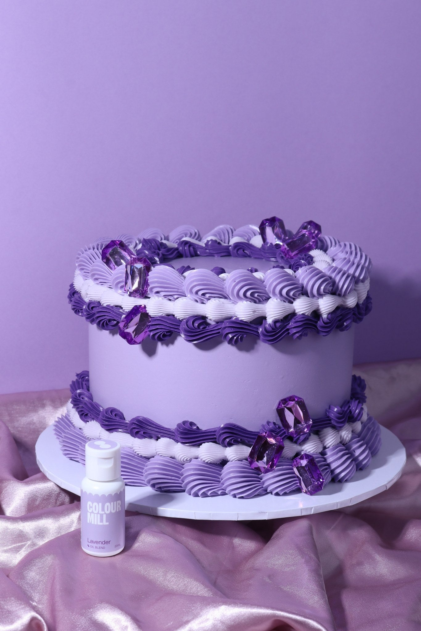 Cake decorated with buttercream colored using Colour Mill Lavender oil based food coloring