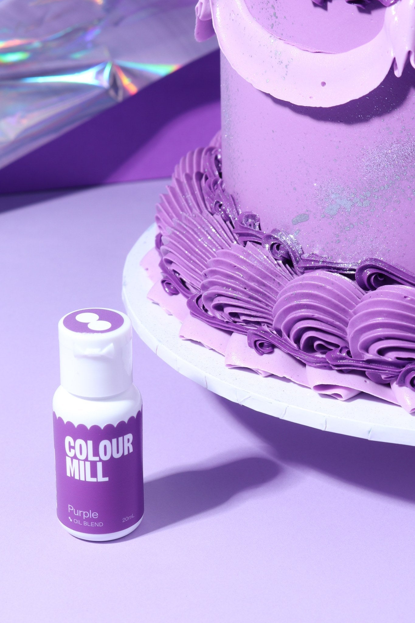 Cake decorated with buttercream colored using Colour Mill Purple oil based food coloring