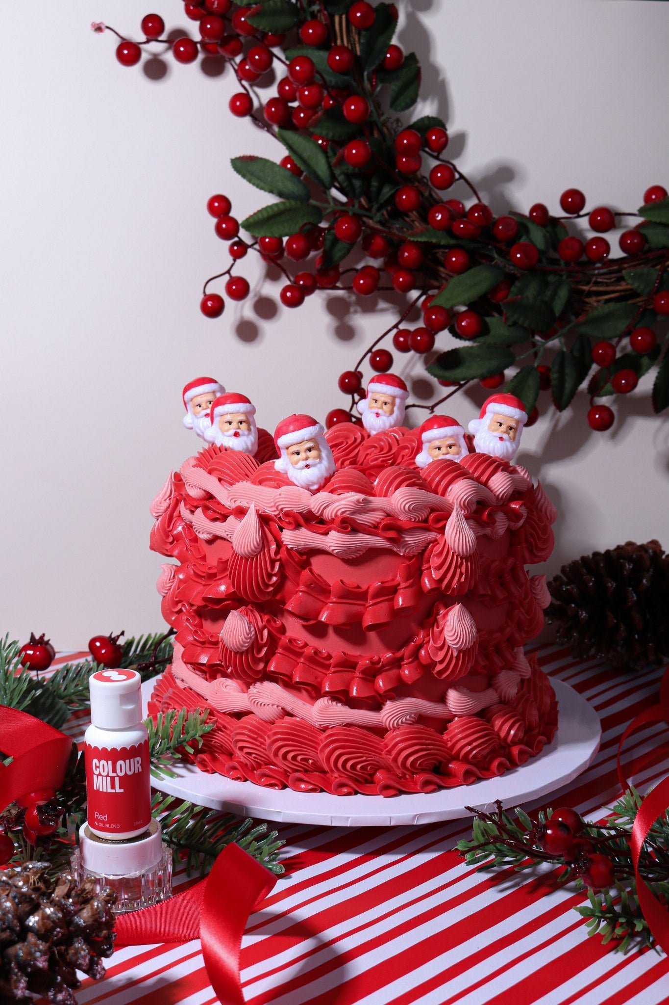 Cake decorated with buttercream colored using Colour Mill Red oil based food coloring