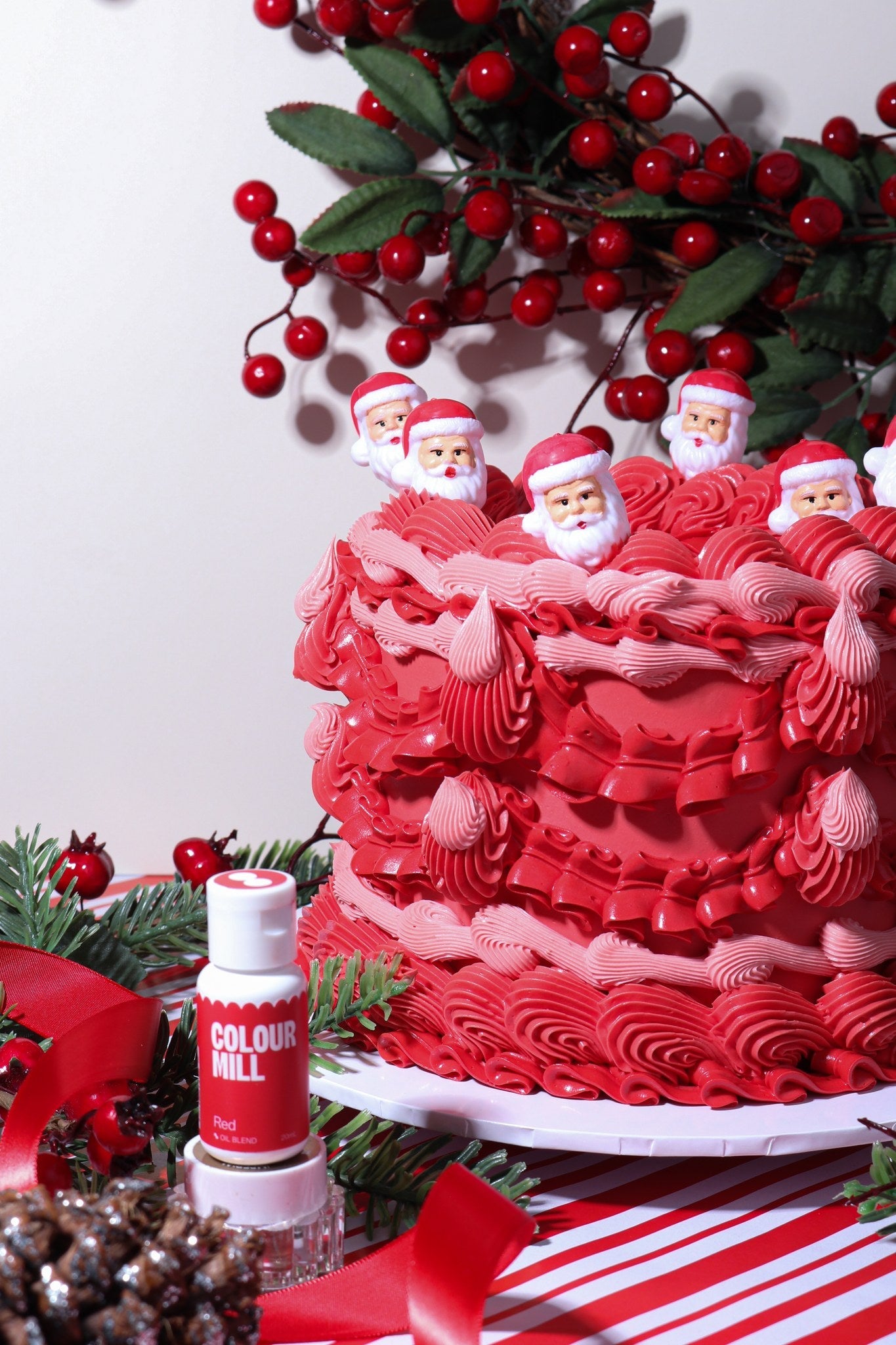 Cake decorated with buttercream colored using Colour Mill Red oil based food coloring