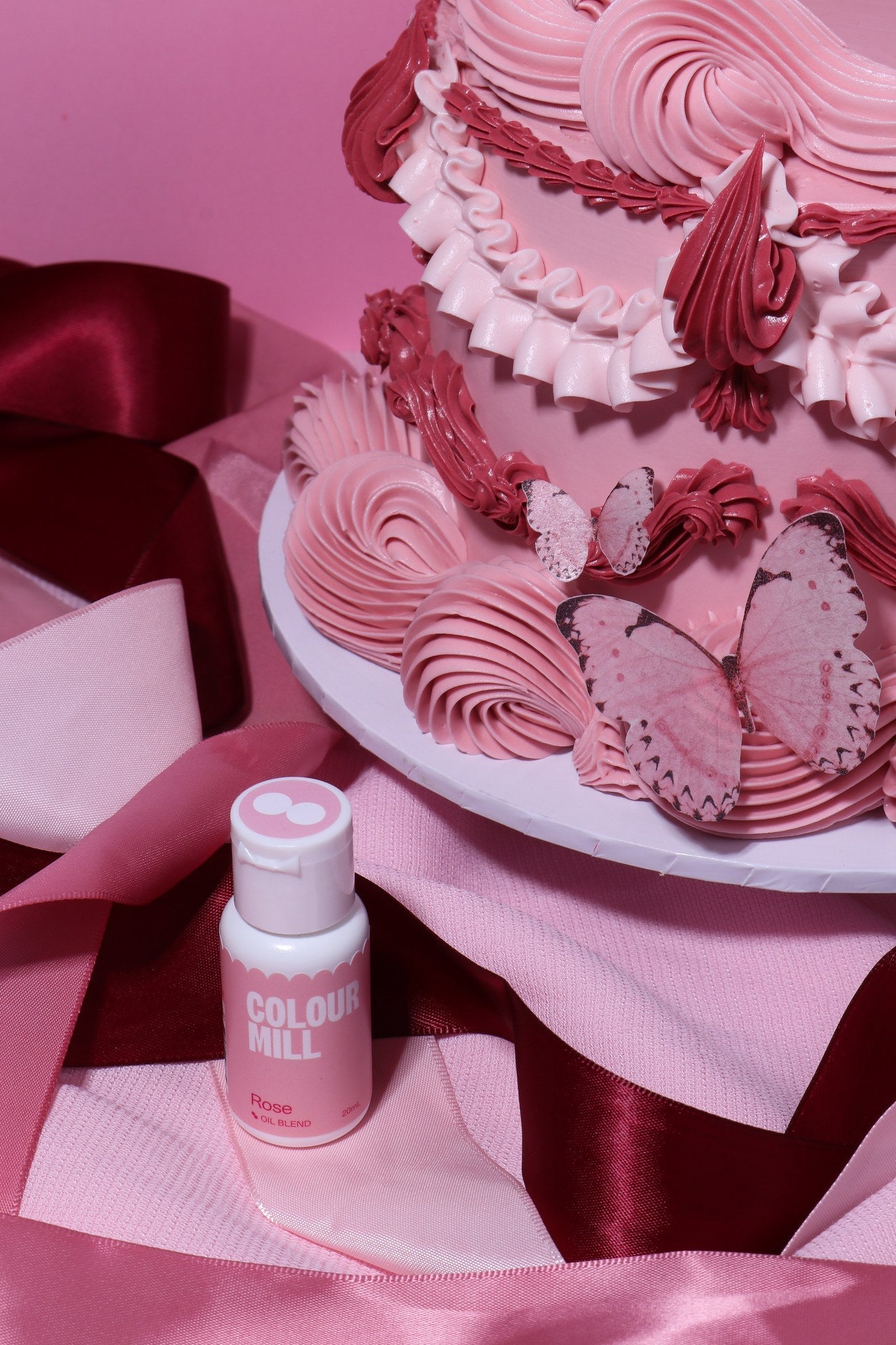 Cake decorated with buttercream colored using Colour Mill Rose oil based food coloring