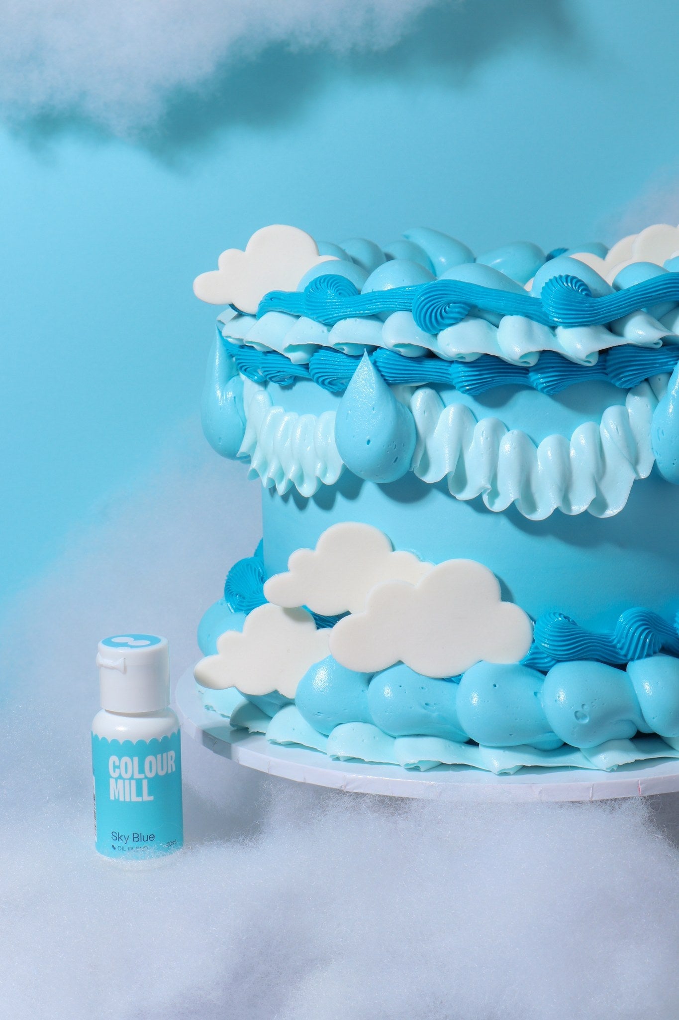 Cake decorated with buttercream colored using Colour Mill Sky Blue oil based food coloring