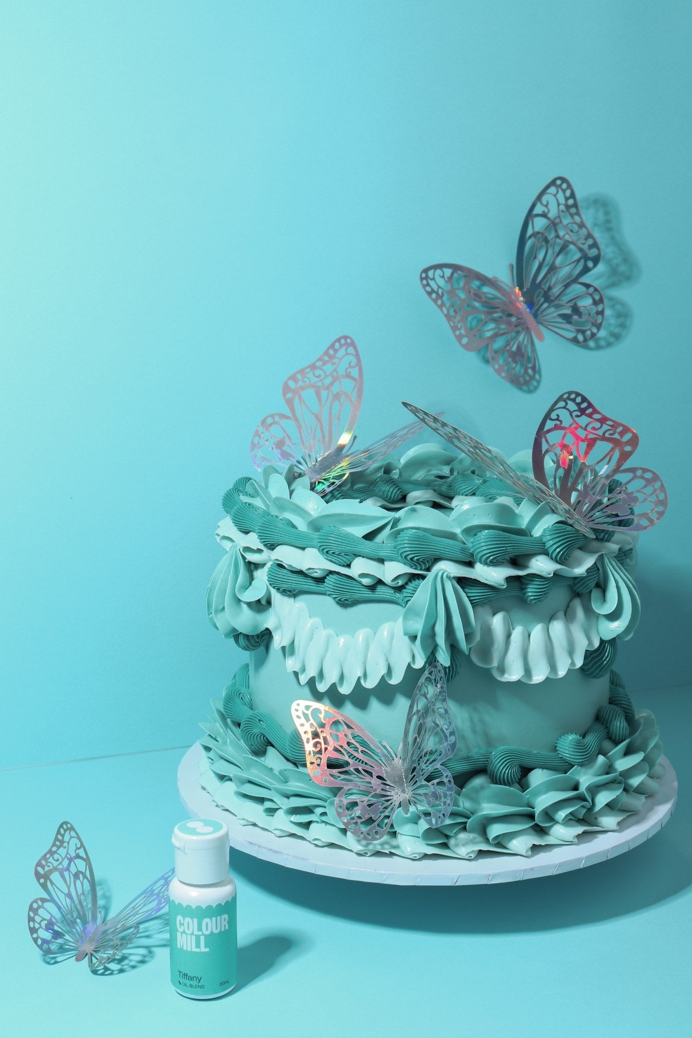 Cake decorated with buttercream colored using Colour Mill Tiffany oil based food coloring