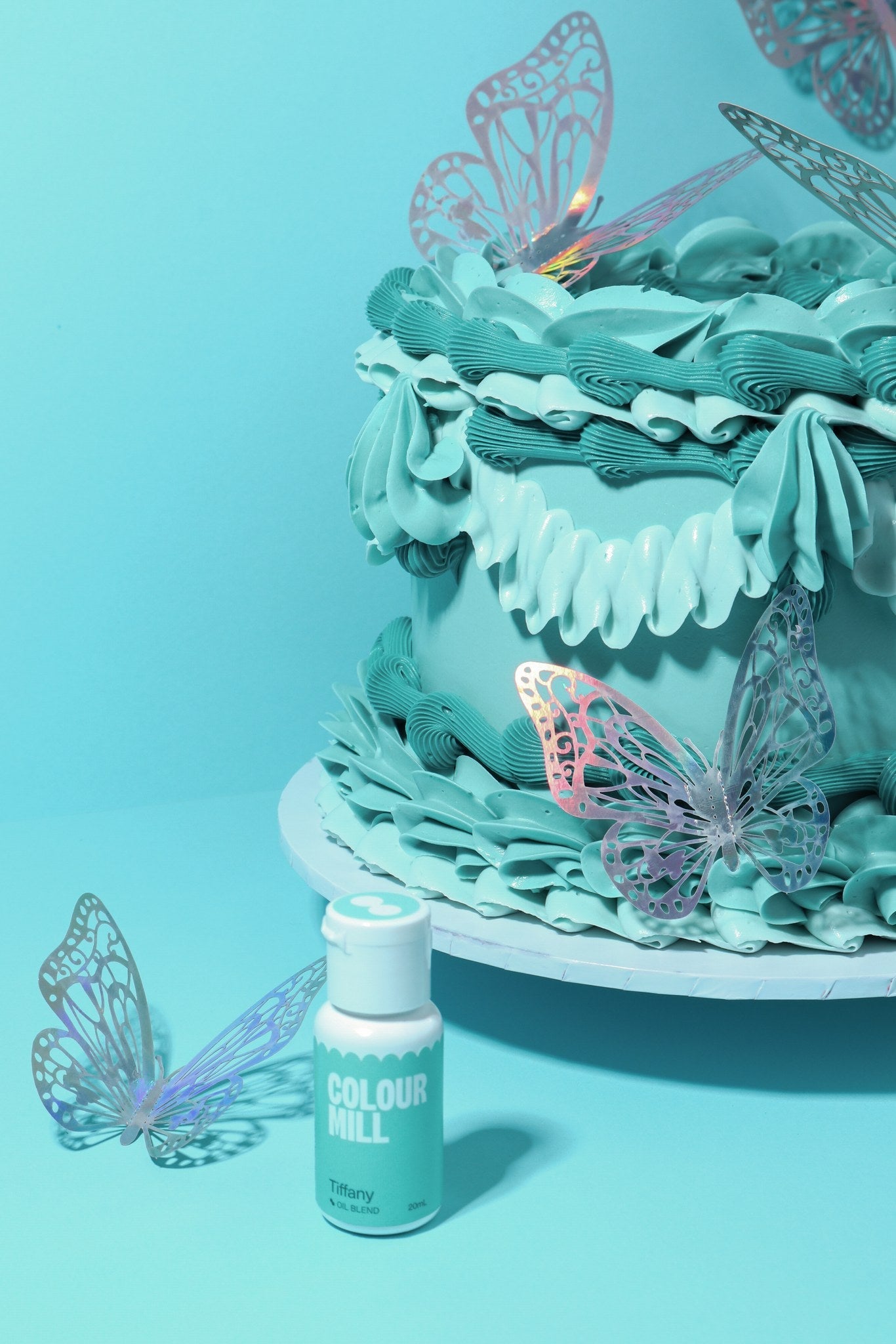 Cake decorated with buttercream colored using Colour Mill Tiffany oil based food coloring