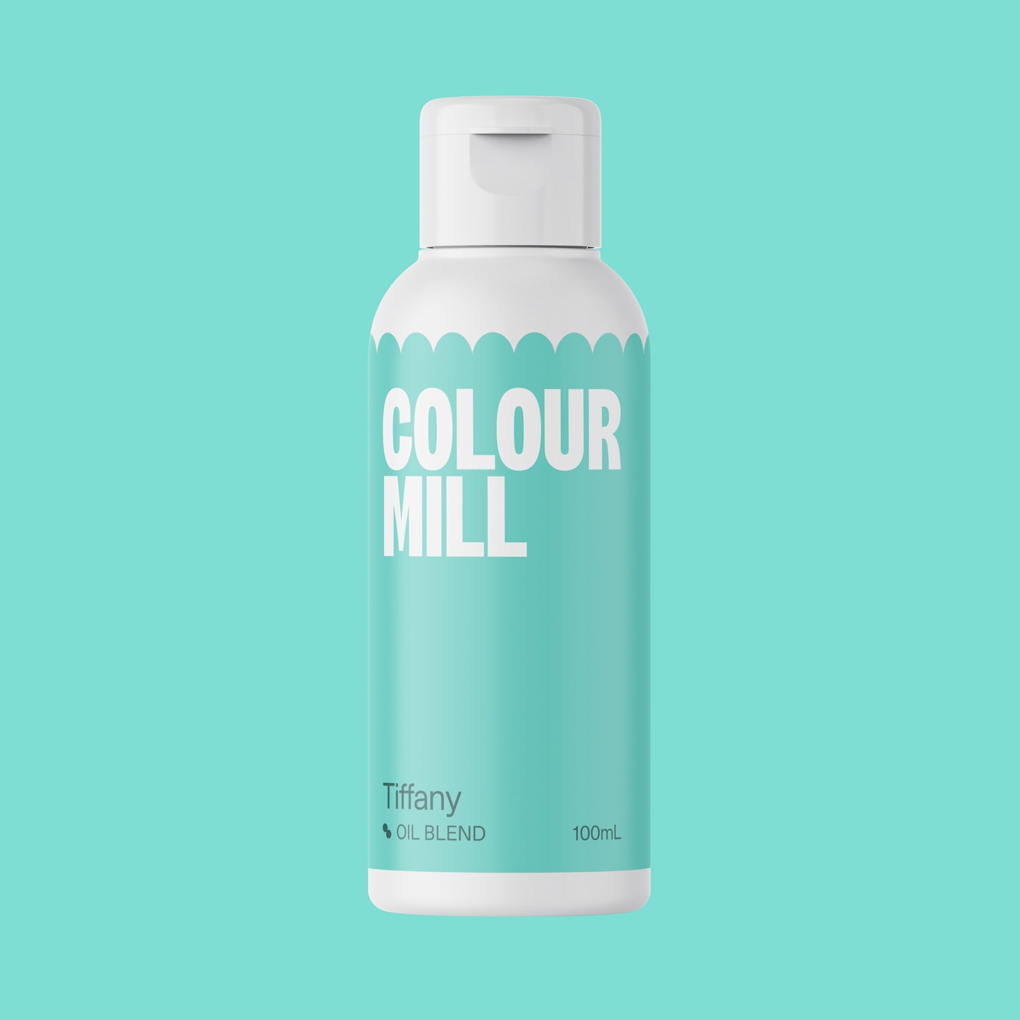 Colour Mill Tiffany oil based food coloring bottle on a marbled background