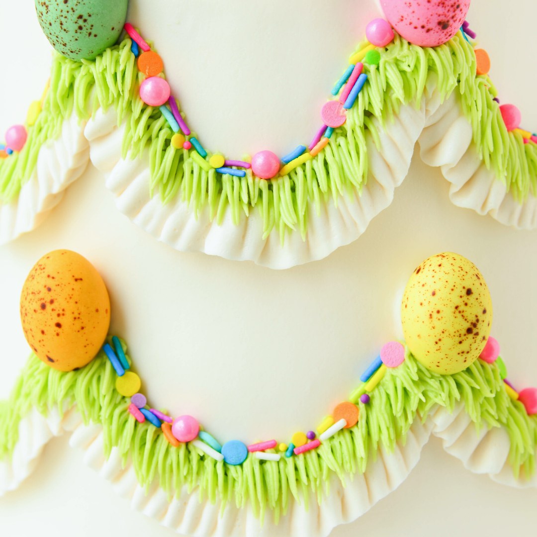 Cake decorated with buttercream colored using Colour Mill White oil based food coloring