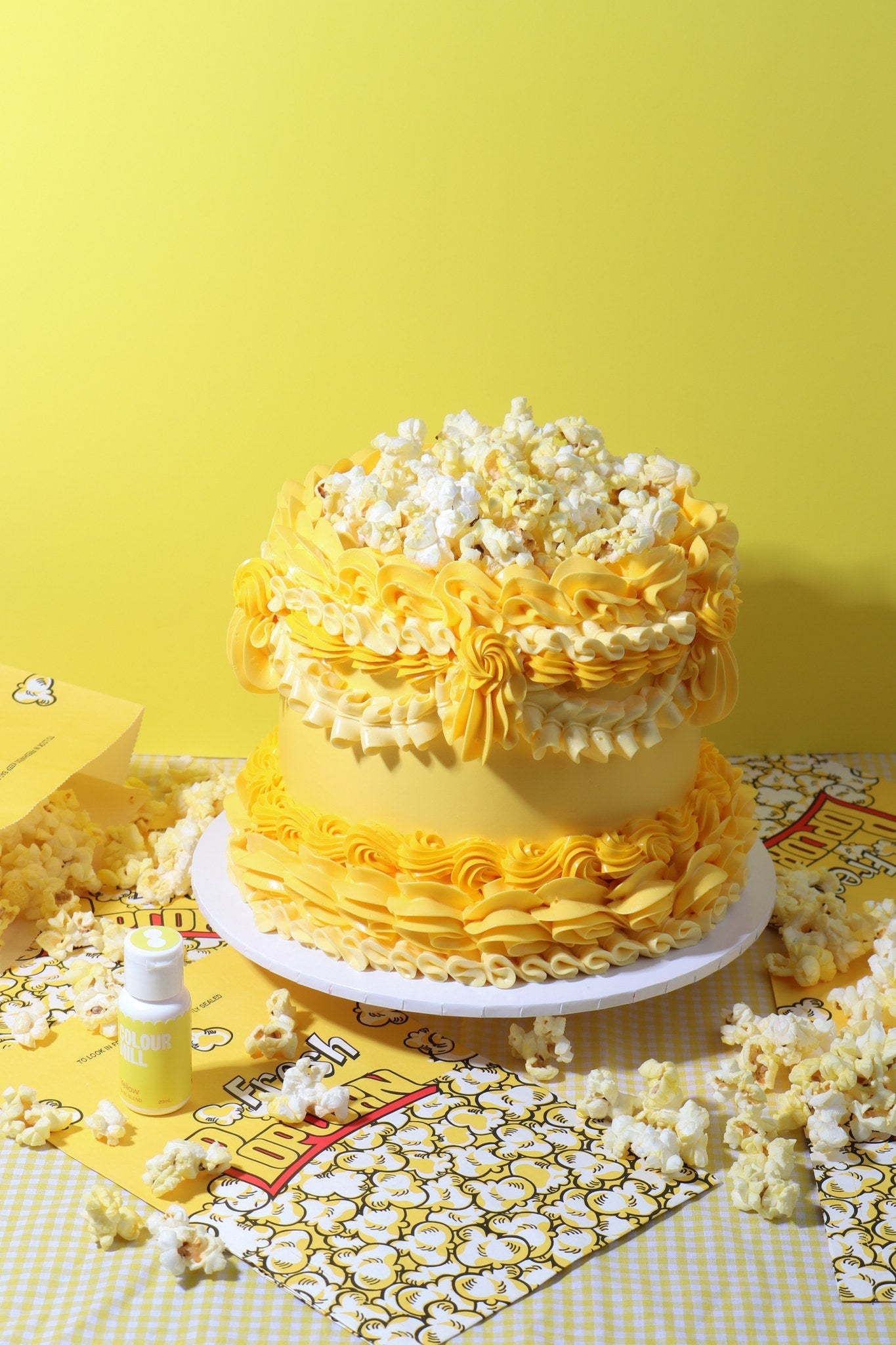 Cake decorated with buttercream colored using Colour Mill Yellow oil based food coloring