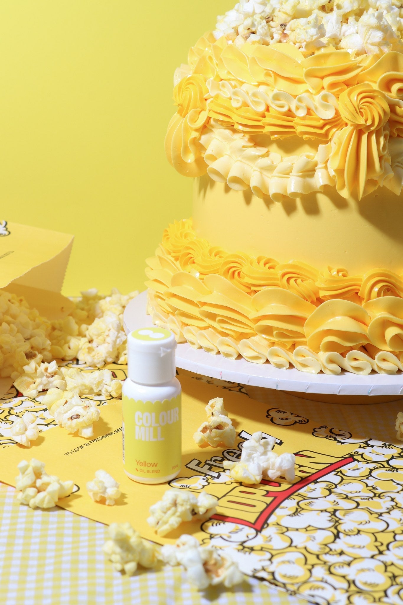 Cake decorated with buttercream colored using Colour Mill Yellow oil based food coloring